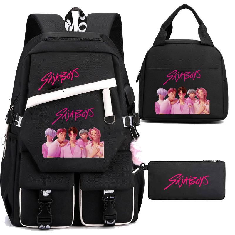 Kpop Witch Hunters Peripheral Backpack Portable Lunch Bag Pencil Bag School Bag Student Backpack Three-Piece Set