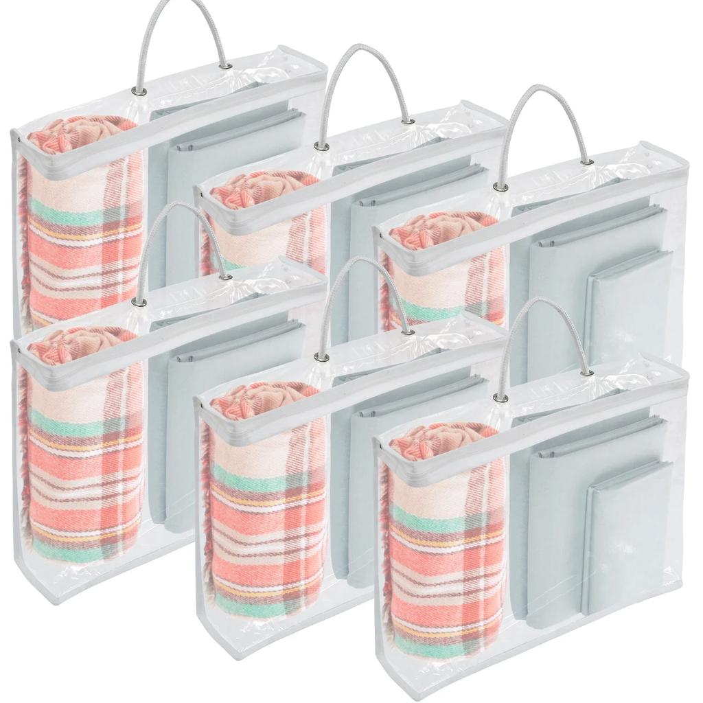6 Packs Bed Sheet Storage Bags Quilt Clothes Blankets Packing Box Waterproof Dustproof Clear Zippered Pillow Bedding