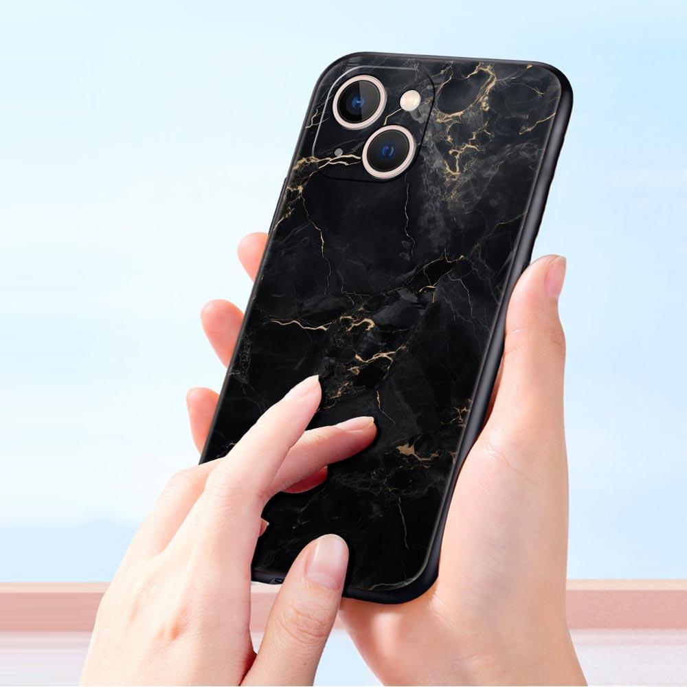 Phone Case For iPhone 16 15 14 13 12 11 Pro Max XS X XR SE 7 8 Plus Soft Silicone Black Cover Funda Fashion Marble Pattern