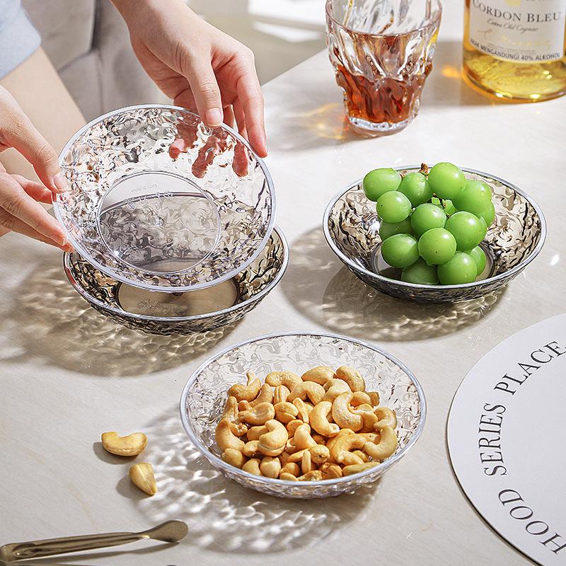 Transparent Chinese Tea Cake Plate Exquisite Dim Sum Cake Plate Household Fruit Plate Living Room Desktop Retro Wedding Dried Fruit Plate