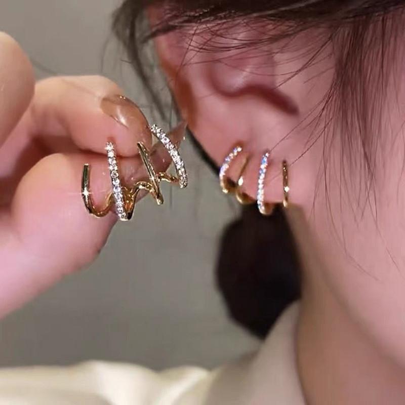 Korean Korean Shiny Crystal Earring Claw Ear Hook Clip Earrings for Women Gold Color Ear Earrings Fashion Jewelry Girl Gift