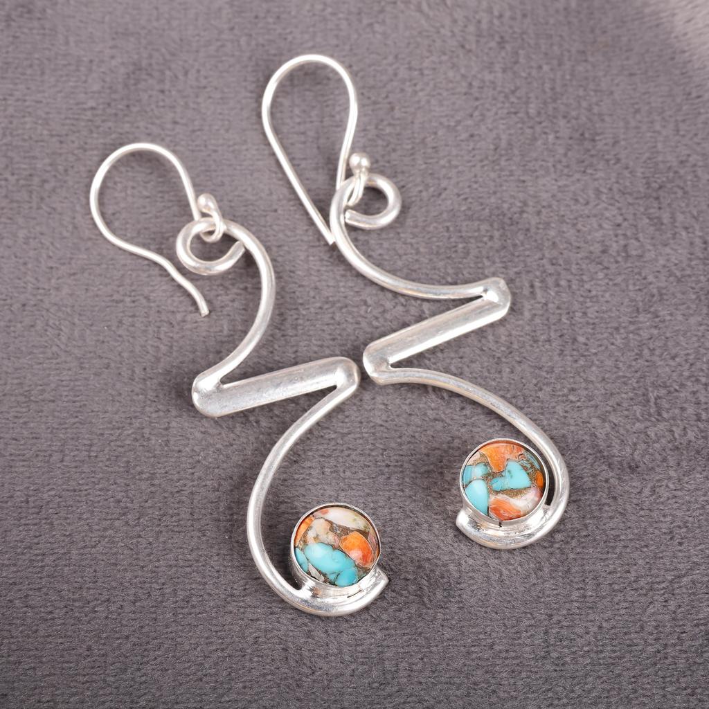 Spiny Oyster Gemstone Jewelry, 925 Solid Sterling Silver Earrings, Handmade Spiny Oyster Silver Earrings For Wedding Gift