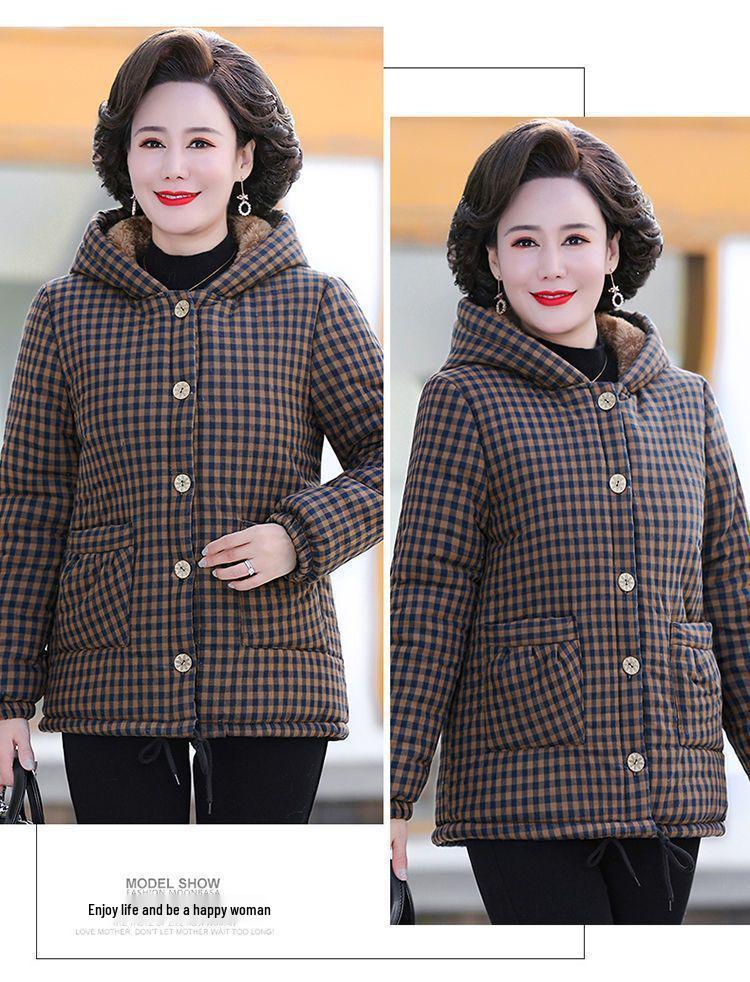 Veste à capuche chaude pour femmes d'âge moyen et âgées: Manteau en coton Automne/Hiver