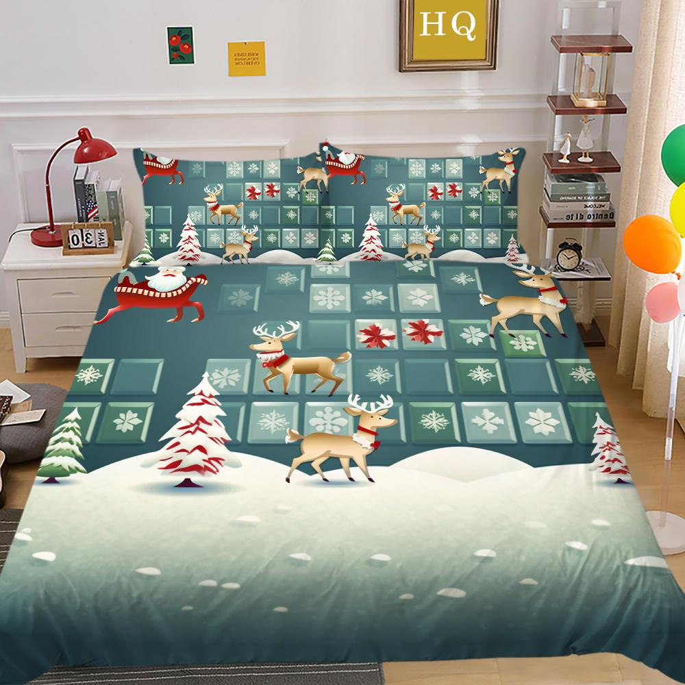 Kemila 3D Bedding Set Christmas Elk Pattern Duvet Cover Comforter Bed Linen Single Twin Full Queen Size Kids Girl Boys Gift Home Decor