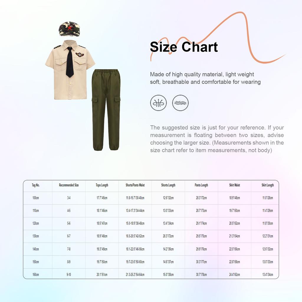 Kids Boys Girls Solider Military Uniforms Clothing Military Training Camp Outfit Short Sleeve Shirt Top with Pants Skirt Cap Tie
