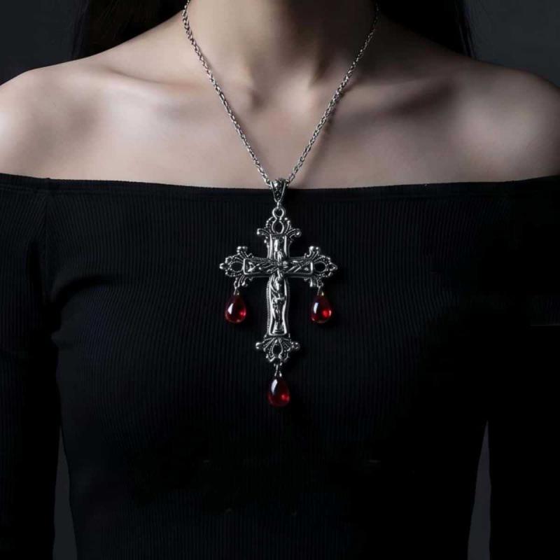 Gothic Y2K Spicy Girl Dark Cross Thorn Necklace - Harajuku Hip Hop Retro Streetwear Sweater Chain