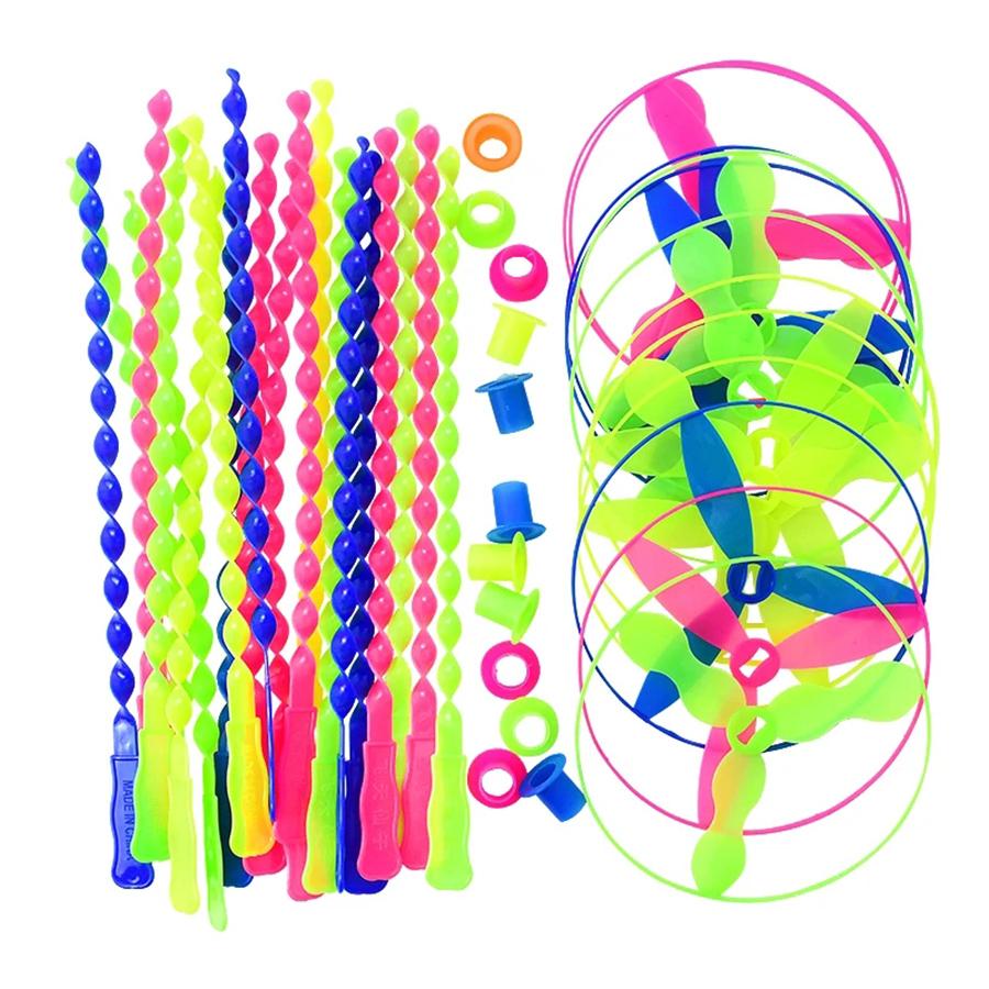 8/16pcs Manual Pushing Threaded Flying Round Disc Colorful Outdoor Bamboo Dragonfly Outdoor Activities Experiments