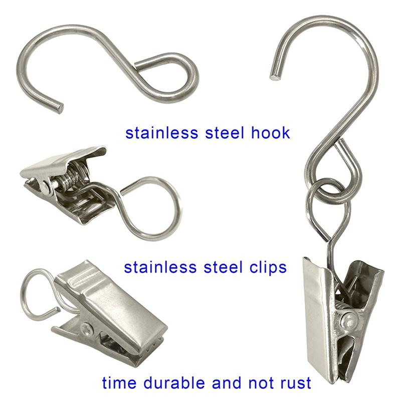 

Promotion! 50Pcs Stainless Steel S Hooks Curtain Clips, Hanging Party Lights Clips, Camping Tents, Courtyards Decoration срібний