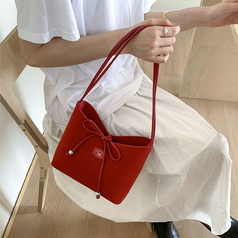 

Leisure Bowknot Armpit Bag Korean Shoulder Bag Simple Bow Bucket Bag Commuting білий