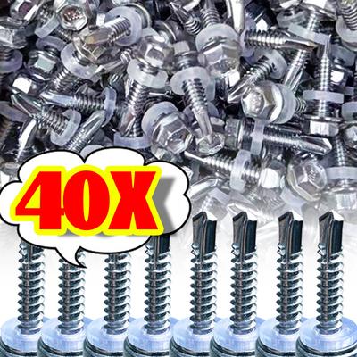 20/40Pcs TEK Self-Tapping Screws Hexagon Washer Head Stainless Steel Assorted Sizes Handware Self Drilling Point Screws 4.8mm