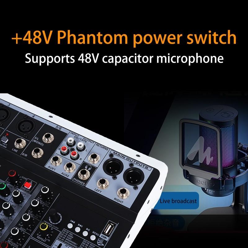 12V 99DSP Audio System Bluetooth 5.0 USB Input Mixer Power Supply Outdoor Home KTV 4/6-channel Mixer