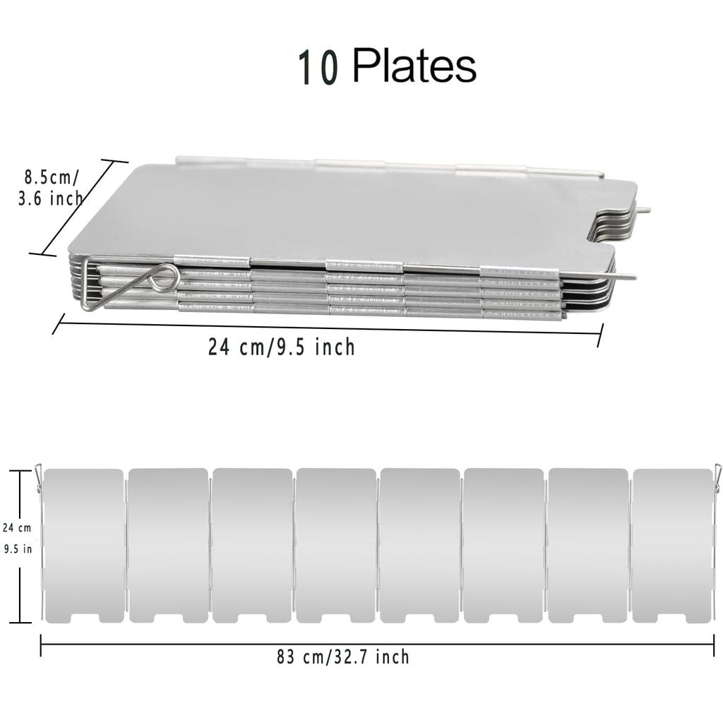 Camp Stove Windscreen, 9/10/12 Plates Aluminum Folding Portable Camping Windshield Grill Wind Screen For Camp With Carry Bag