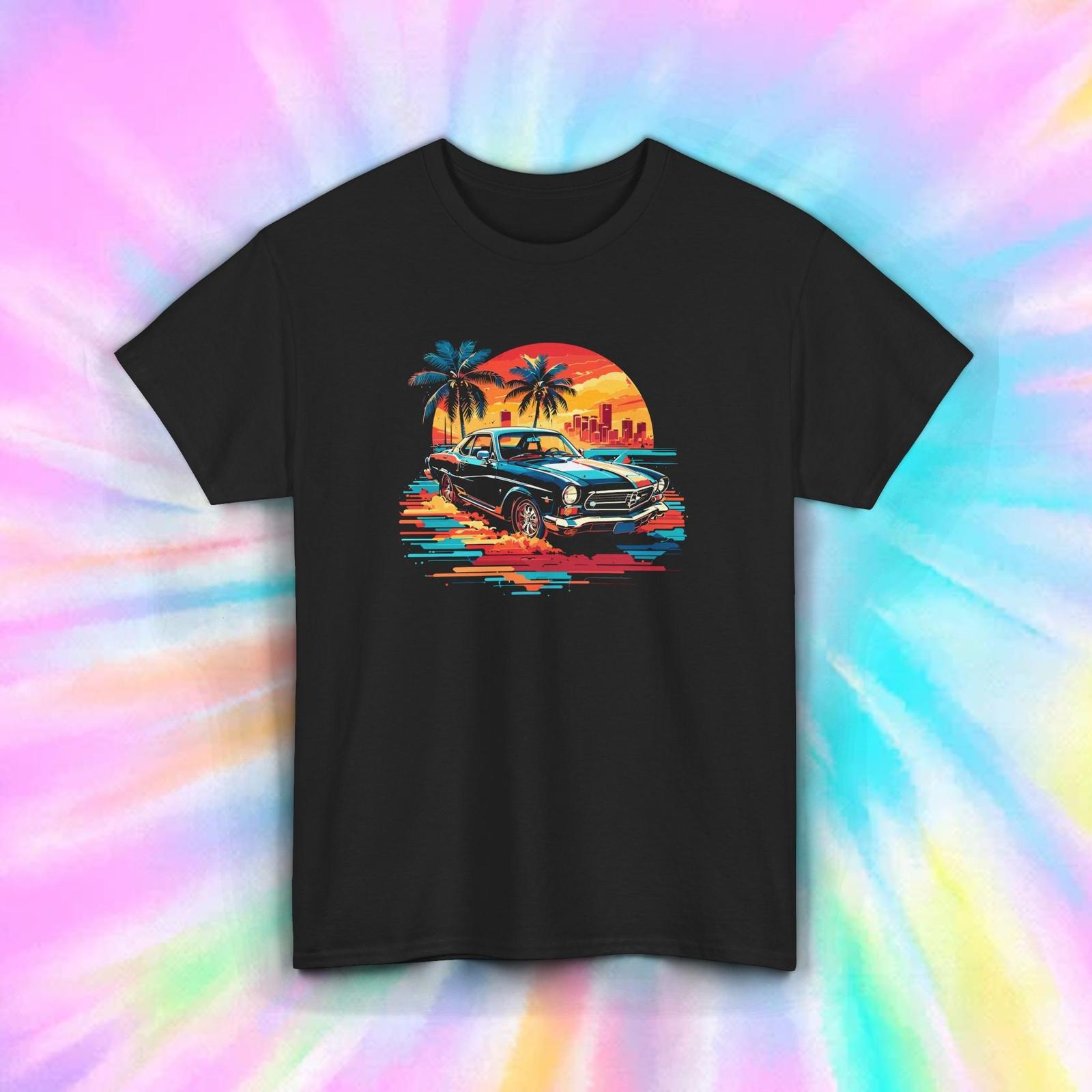 Retro Classic Car Sunset Graphic Muscle Car Enthusiast Shirt S-5XL XXXL