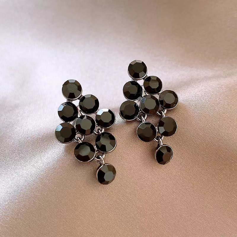2026 New Korean Black Crystal Stud Earrings For Women Elegant Squre Geometric Tassel Dangle Earrings Zircon Accessories Gifts