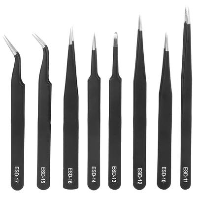 8Pcs Tweezers Stainless Steel Slant Professional Pneumatic Accurate Set ESD1017