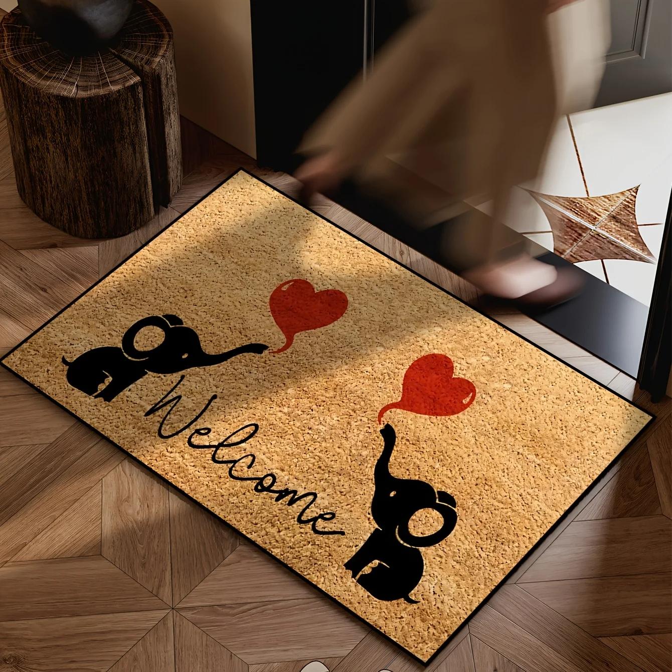 

VIKAMA Elephant Heart-shaped Welcome Door Mat Valentine s Day Home Decoration Non-slip Indoor and Outdoor Entrance Carpet 40x60cm 16x24inch