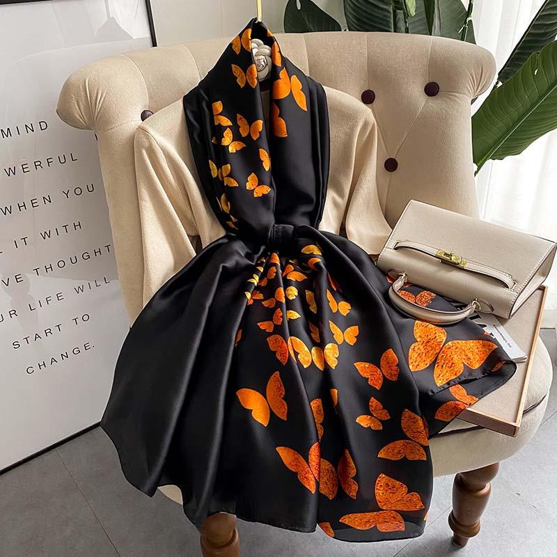 180*90cm Brand Designer Silk Scarf Female Foulard Bandana Long Shawls Wraps Winter Neck Scarves Pashmina Lady Hijab Luxury New
