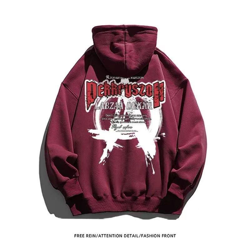 

Мужская толстовка с капюшоном весной и осенью, свободная и модная универсальная куртка с буквенным принтом, мужская толстовка с длинными рукавами, повседневный топ 3XL вино красного