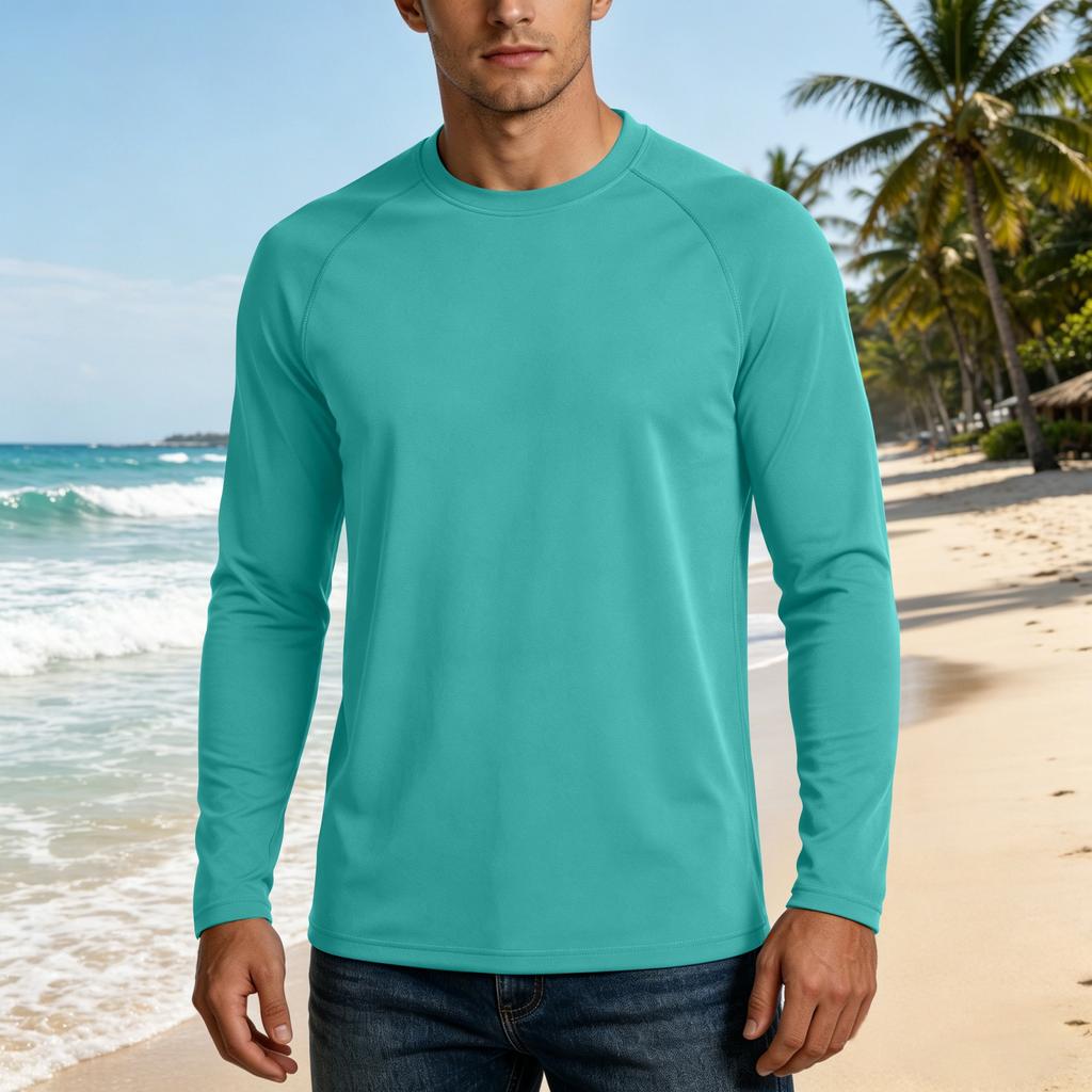 Men 50 Plus Sun Long Sleeve Shirt Lightweight Stretch Fabric Crew Neck Athletic Top for Outdoor Activities