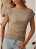 2026 European & American Off-Shoulder Cinched Waist Fashion Pullover Women's T-Shirt