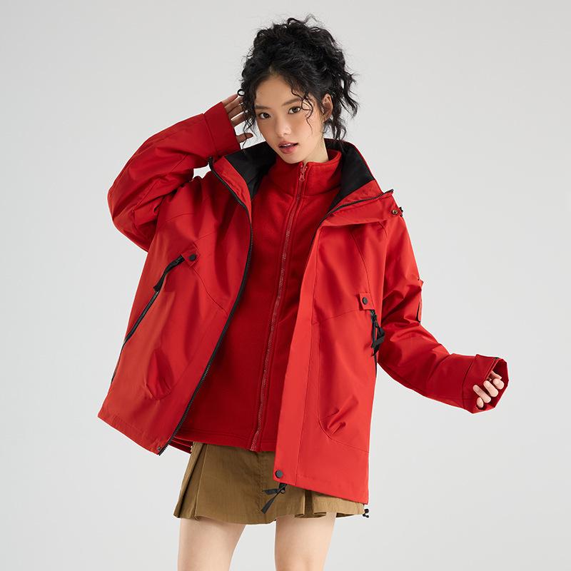 Unisex 3-in-1 Waterproof Windproof Hooded Jacket for Outdoor Mountaineering
