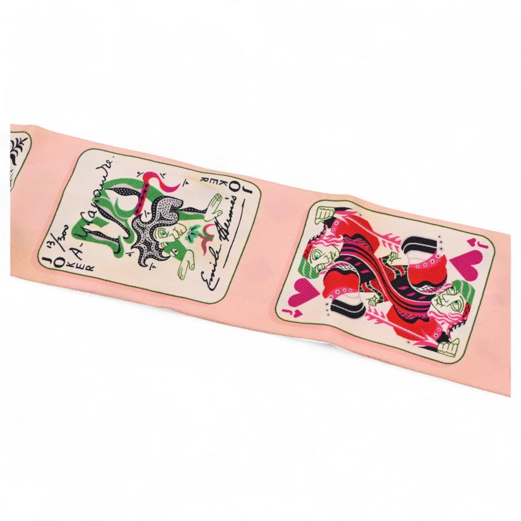 Auth HERMES Twilly Jeu De Cartes Playing Cards Scarf Silk He5711er