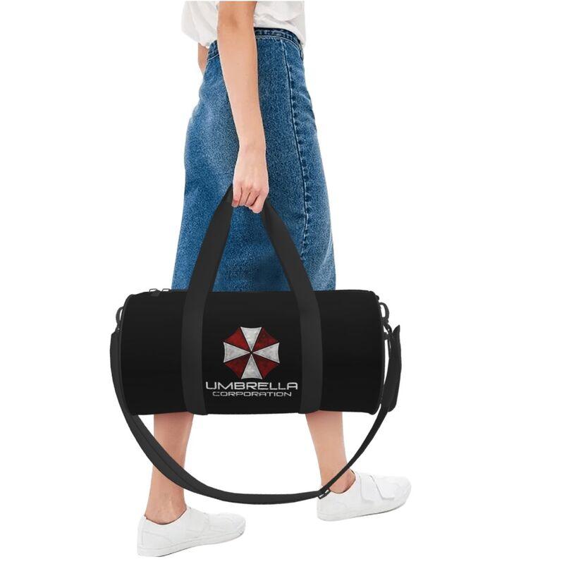 Umbrella Corporation Print Round Travel Duffel Bag Waterproof Durable Sports Gym Fitness Bag with Shoe Compartment Wet Pocket