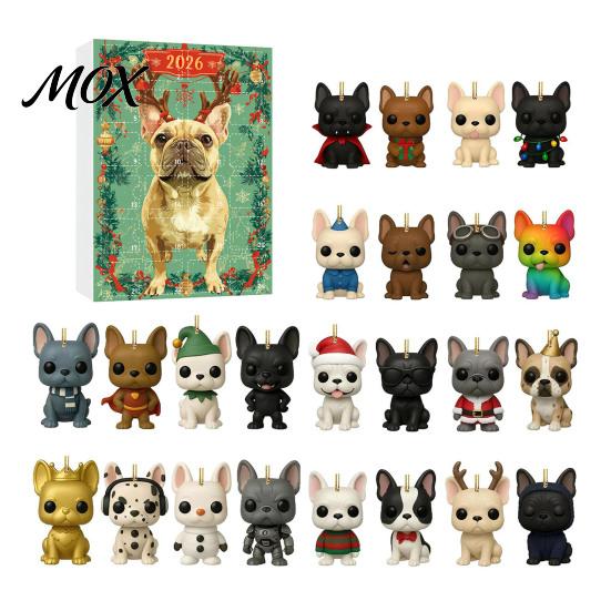 Dog Lover Christmas Gifts Bulldog Advent Calendar 2026, 24 Days Acrylic Puppy Ornaments Countdown Calendar, Fun Holiday Surprise Toys 2D Flat