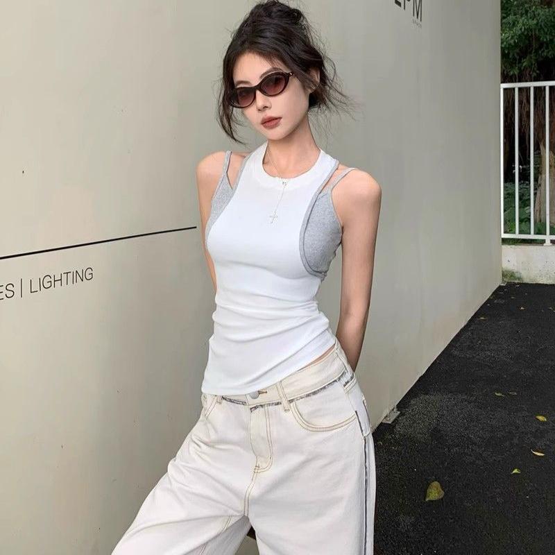 Women Sling Tees Casual Vest Design Fashion Sexy Lady Tops Girls Y2K Tops T-shirts Sleeveless