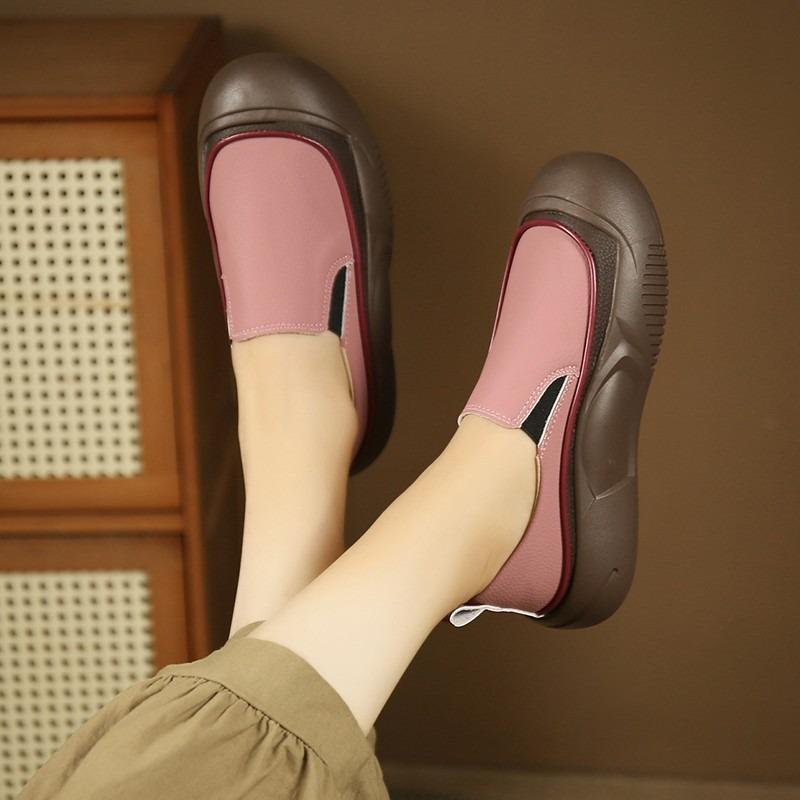 Fashion 2024 Spring and Autumn New Round Head Colored Outwear Fashion Women's Flat Shoes Comfortable Thick Sole Single Shoes Women