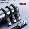 100W 3 in 1 USB to 3×Type-C Cable Phones Fast Charging Data Cable 1.2m/0.2m Extension Cord USB C PD High-Speed Data Transmission