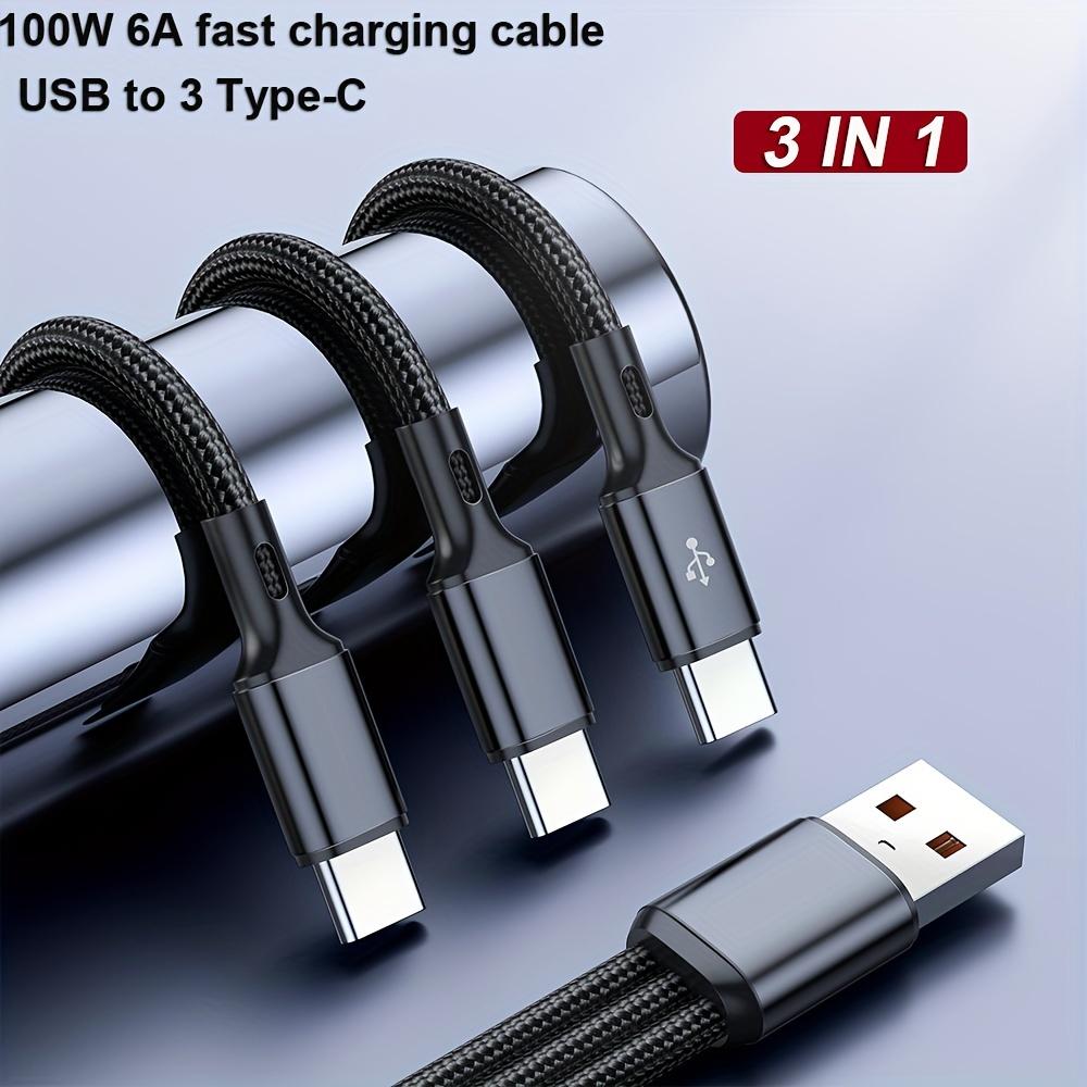 100W 3 in 1 USB to 3×Type-C Cable Phones Fast Charging Data Cable 1.2m/0.2m Extension Cord USB C PD High-Speed Data Transmission