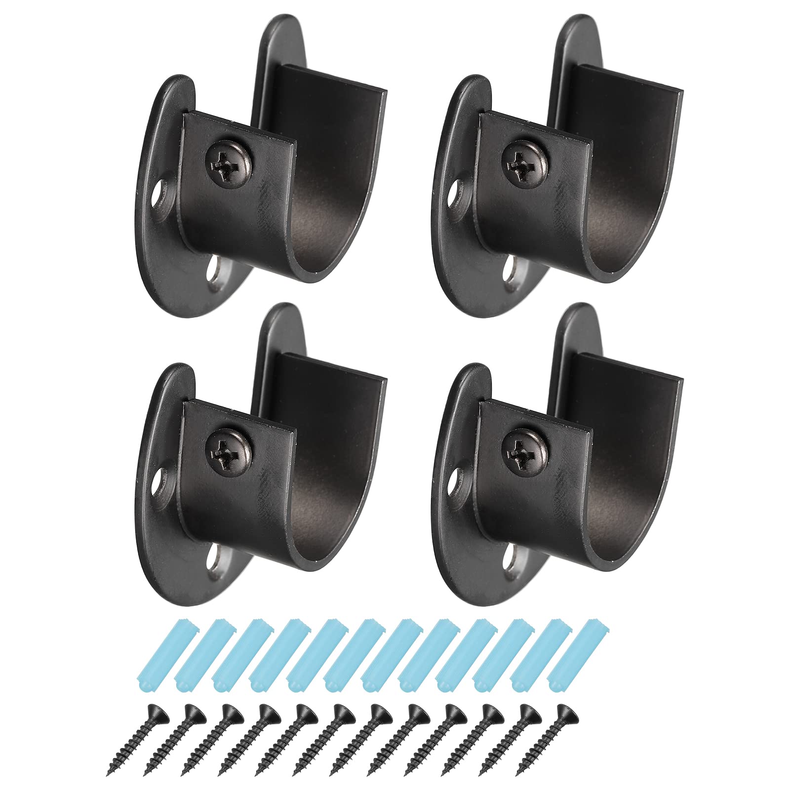 

uxcell Stainless Steel Rod Flange Rod Bracket End 28mm with for Bathroom Closet Set of 4 Sockets, Holders, Supports, Diameter, Screws, Curtains, чёрный