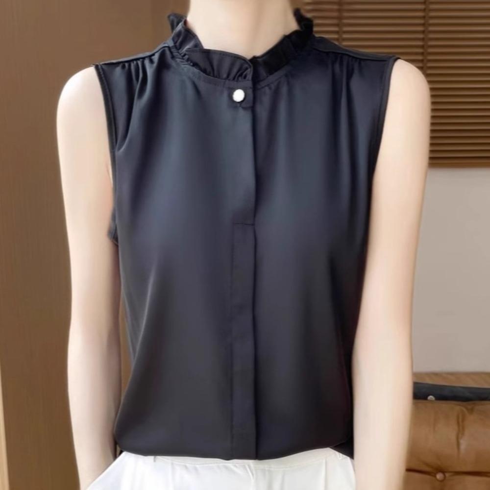 Ruffles Sleeveless Blouse Thin T Shirt Women Sweet Shirts Crop Tops  Summer