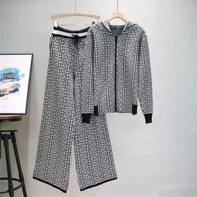 2-teilige Sets Damen Outfit Herbst Winter Trainingsanzug Strickjacke Kapuzenpullover Weite Hosen Sets Neu Zweiteilig Lässig Lockerer Anzug Büro