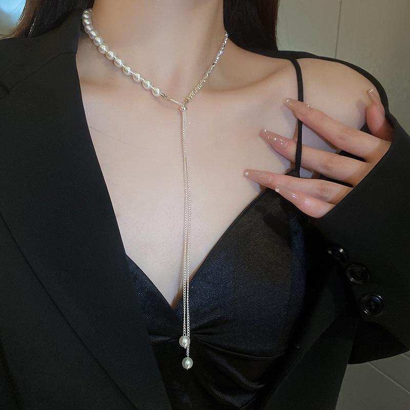 Elegant Minimalist Long Pearl Necklace - French Light Luxury High-End Women's Sweater Chain