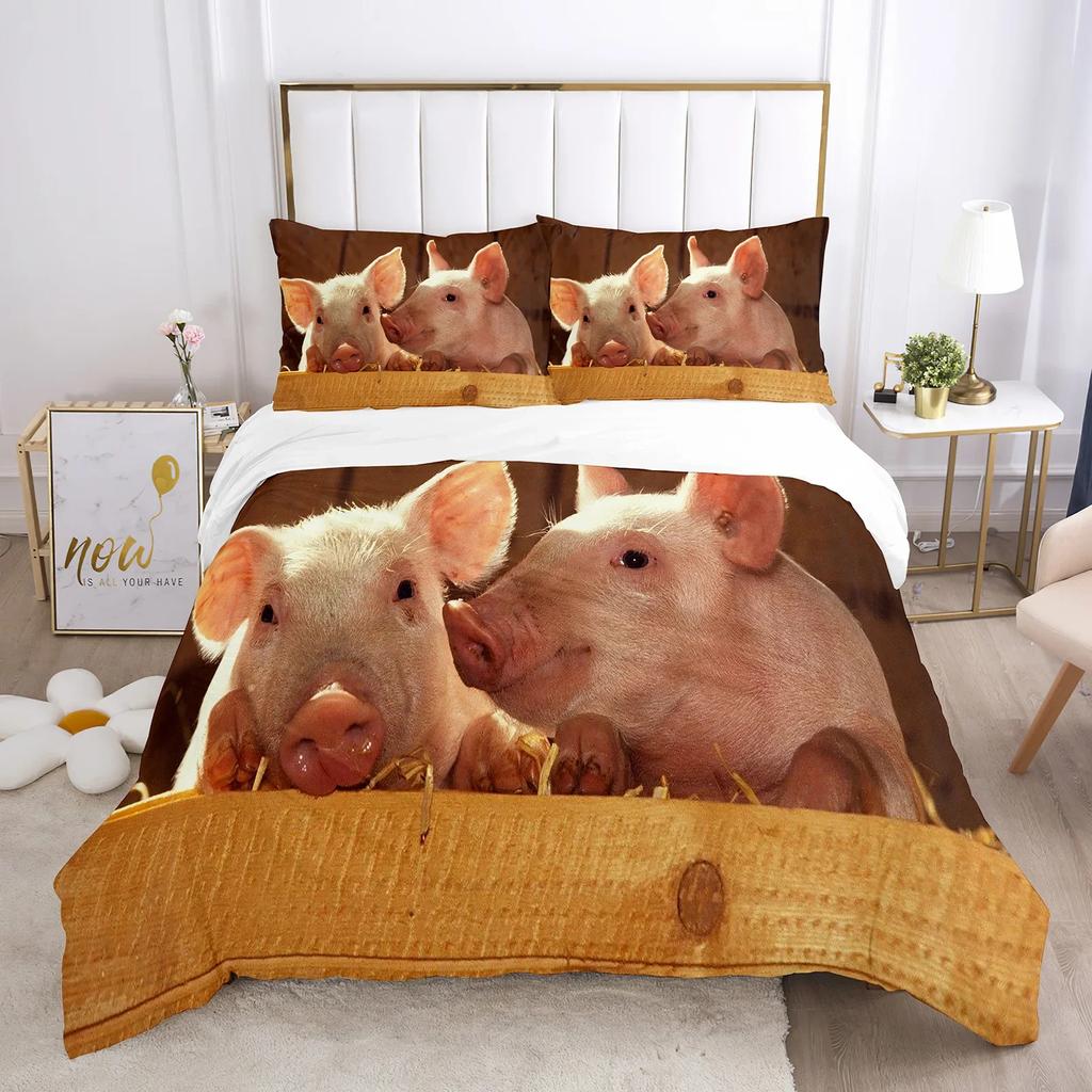 Pig Duvet Cover Set Queen Size Microfiber Cute Pig Animal Theme Twin Bedding Set Farm Animal 2/3Pcs Quilt Cover For Boys Girls