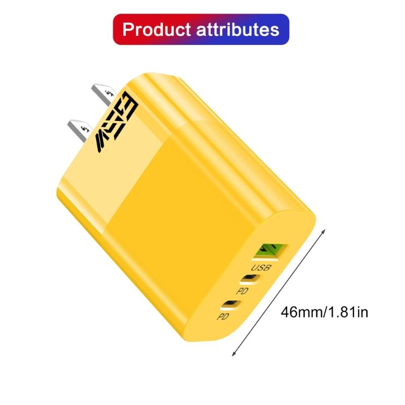 Fast Speed 65W Power Delivery Charger Head With Double Type C+USB A Port Lightweight Travel Friendly Adapter