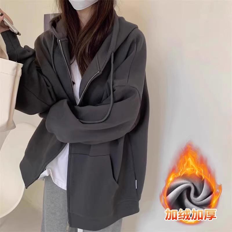 Womens Oversized Hooded Sweatshirt Lightweight Casual Korean Style Fall Pullover With Zipper