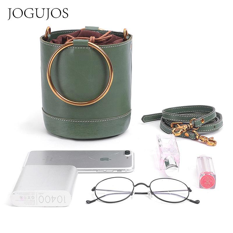 JOGUJOS new leather women's bag shoulder bag large capacity retro bucket bag premium sense vegetable tanned leather messenger bag