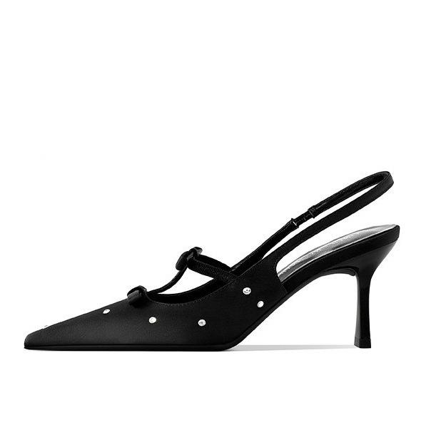 

Pointed sandals women s 2025 spring and summer new rhinestone bag head sexy polka dot single shoes bow stiletto high heels 35