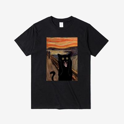 Terrified Cat Printed Men's T-Shirt Summer Vintage Kawaii Men's Women's Surfing Beach T-Shirt Unisex Breathable Casual Top