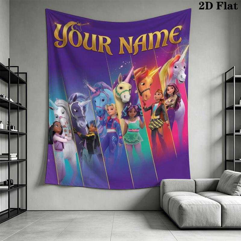 Custom Name Unicorn Academy Wall Tapestry Aesthetic Wall Hanging Printed Fabric Blanket Decorative Tapestries for Bedroom Living Room Home Decor