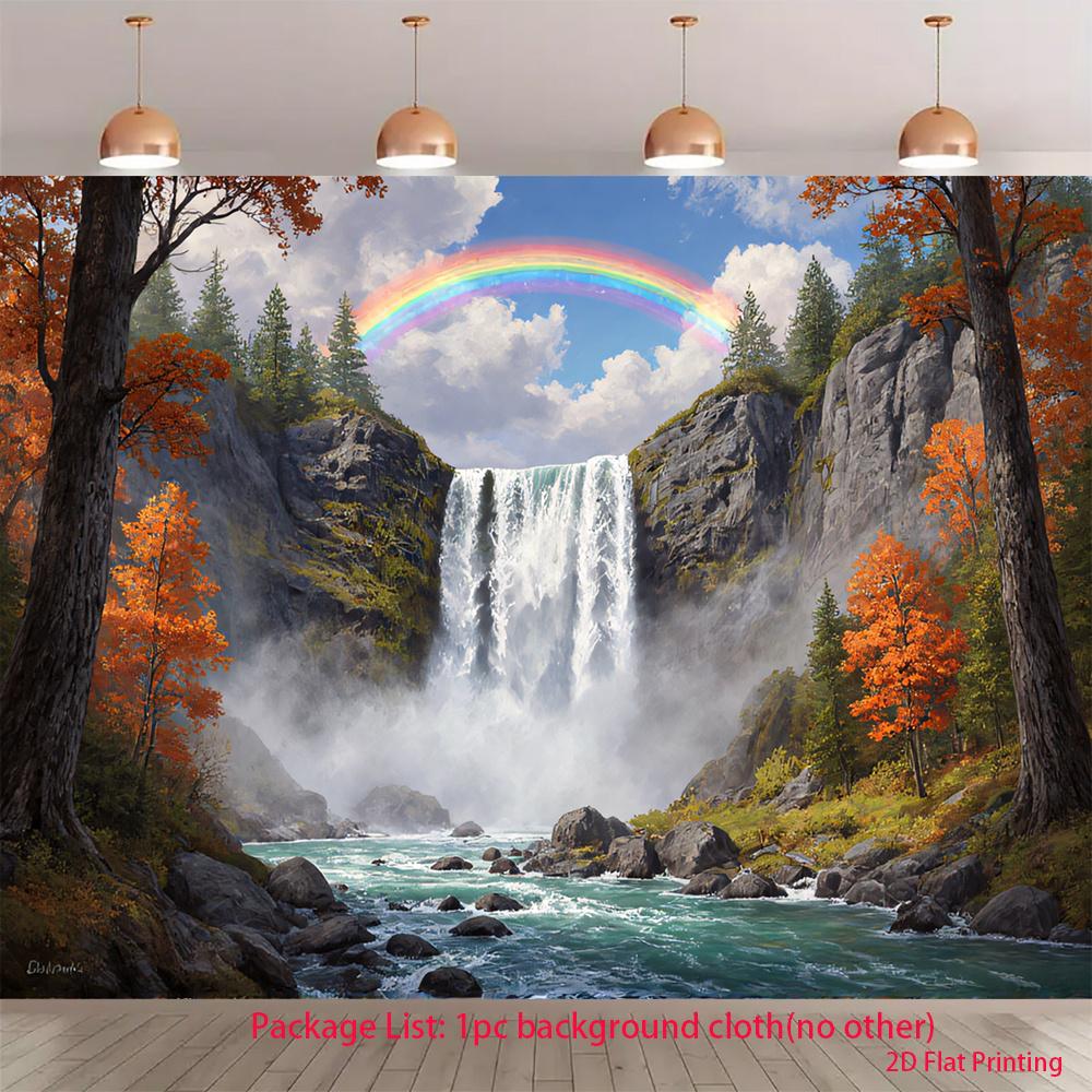 2D flat design, 1 piece - Rainbow Waterfall Autumn Scenery, suitable for photography or room decoration