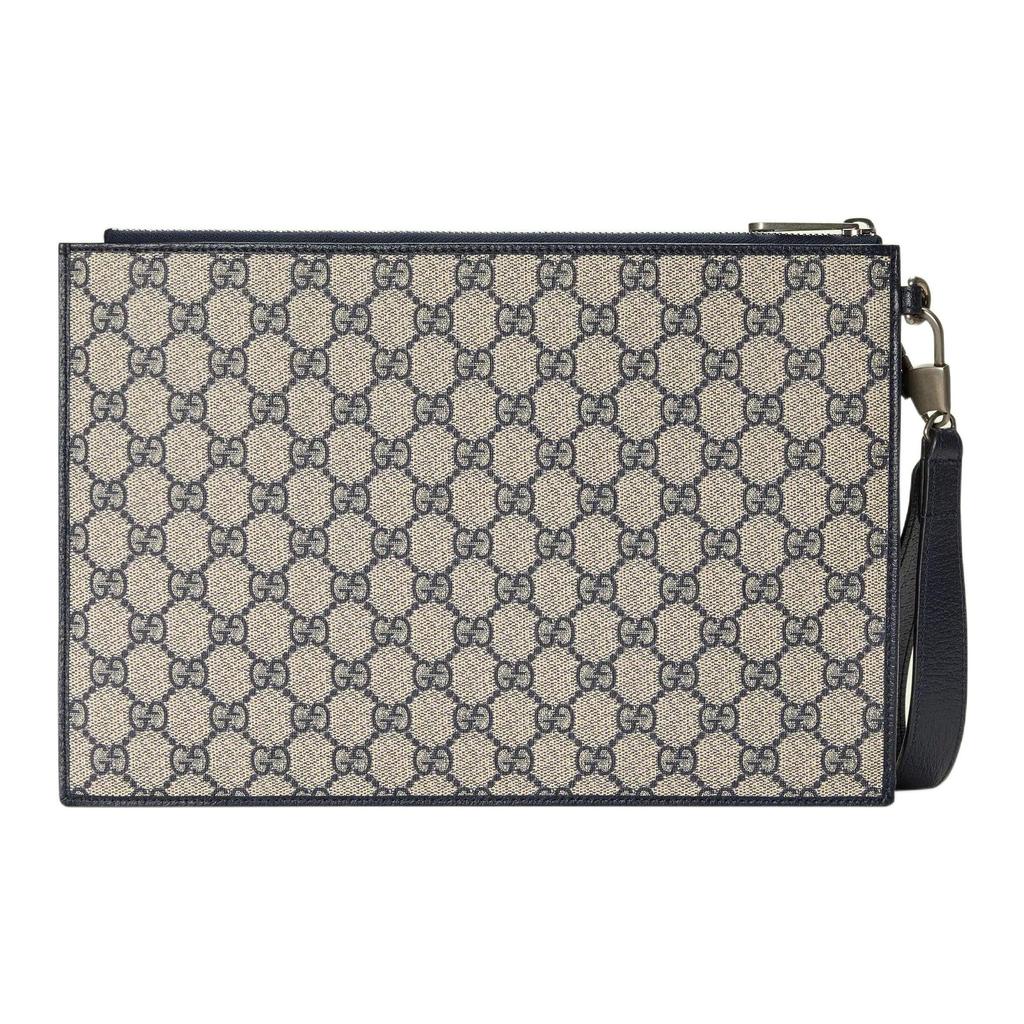 Gucci Monogram Logo Interlocking Double G Canvas And Leather Clutch Men clutch Blue Ebony 672953-K9GSN-4075
