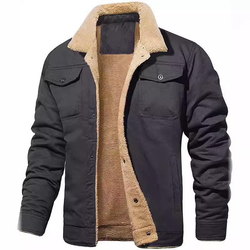 Fashion Fleeced Jacket for Men Solid Color Thick Warm Outwear Tops Quality Autumn Winter Casual Coats Black Men's Jackets
