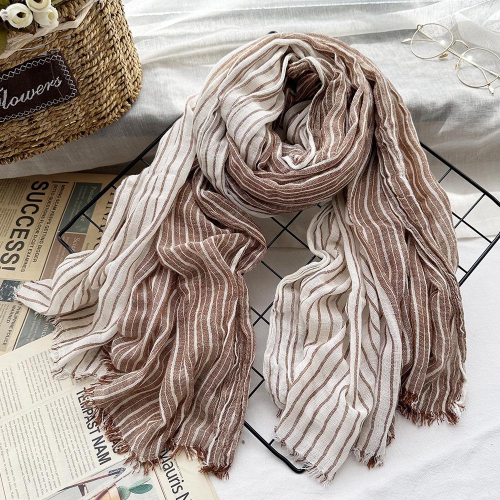 Japanese & Korean Style Autumn/Winter Unisex Striped Scarf In Cotton, Linen & Silk