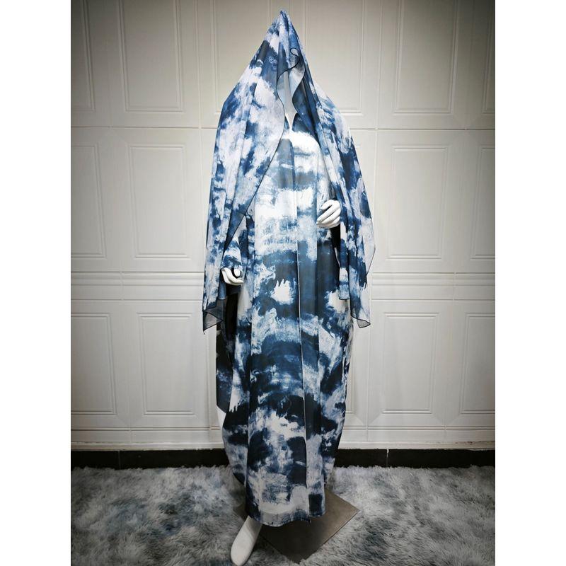 

Новый Ближний Восток Дубай Мода Повседневное Свободное Платье-халат с принтом Платье-бандана Платье-халат с принтом Sea Blue One size