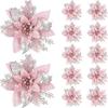 13cm Glitter Artifical Christmas Flowers Merry Christmas Tree Decoration Happy New Year Ornaments Xmas Fake Flowers Gifts
