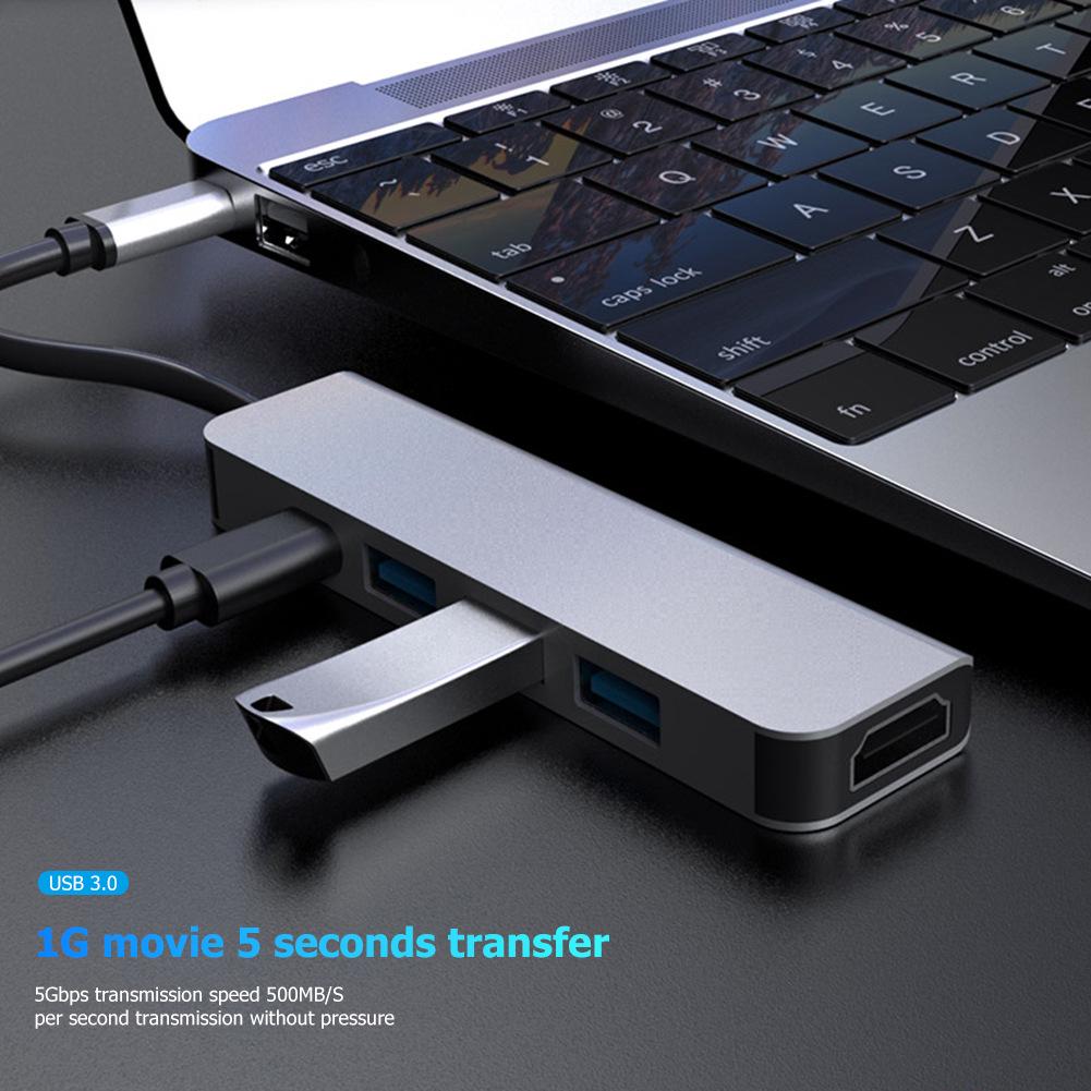Type-C 5-in-1 Expansion Dock: HDMI Converter & USB Hub for Smartphones, Tablets, PCs, and Game Consoles